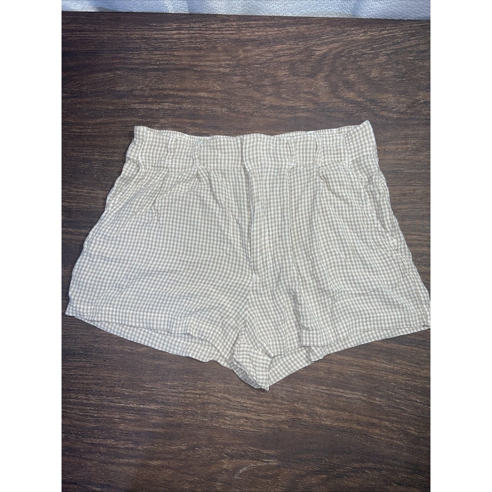 Z Supply Farah Gingham Shorts Size Medium Beige White Rayon